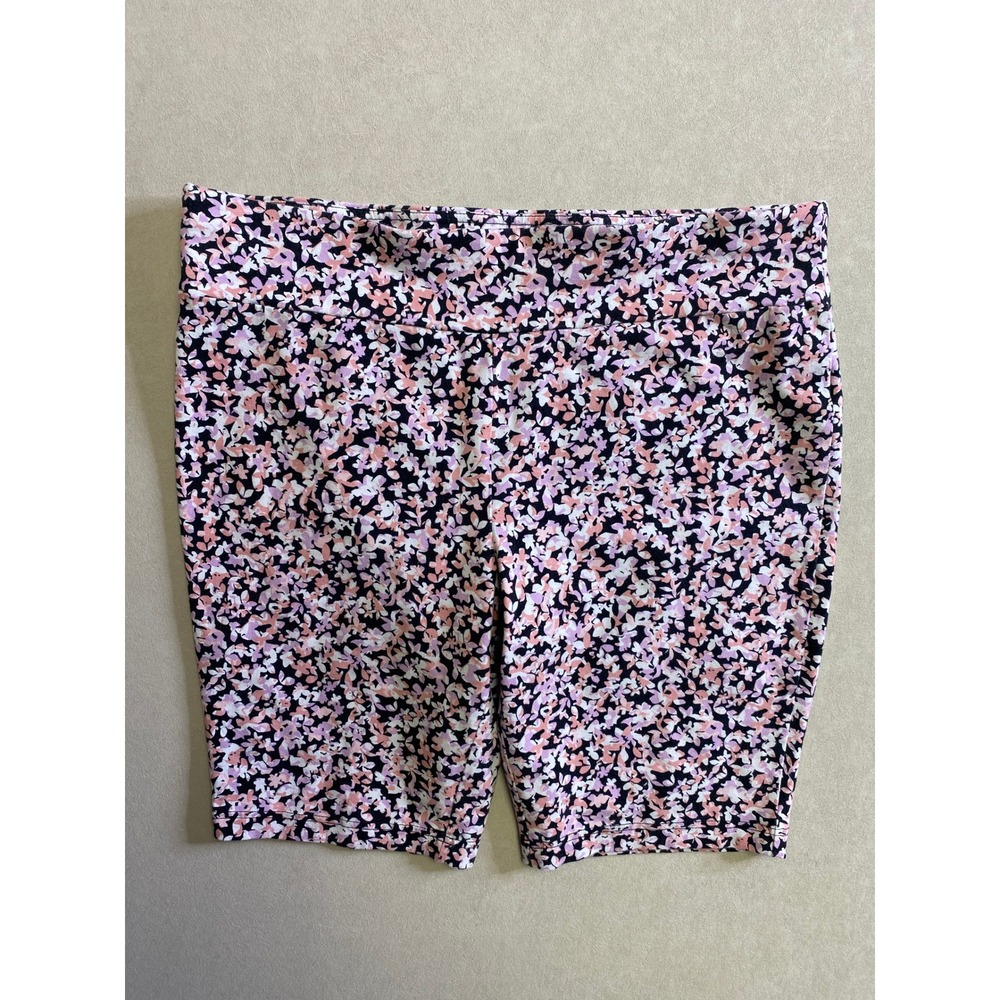 Terra & Sky Womens 1X Pink Purple Floral Bike Shorts High Rise Plus Size 16W-18W